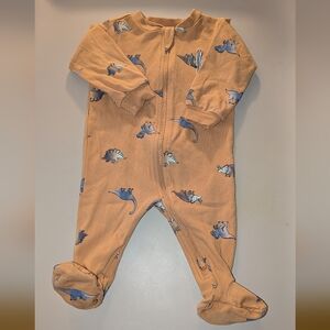 Pekkle Cactus Dino - 3 M - 100% Cotton - Orange Dinosaur Print Onesie Sleeper